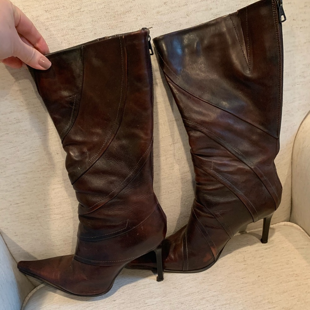 Aldo brown leather pointed boots